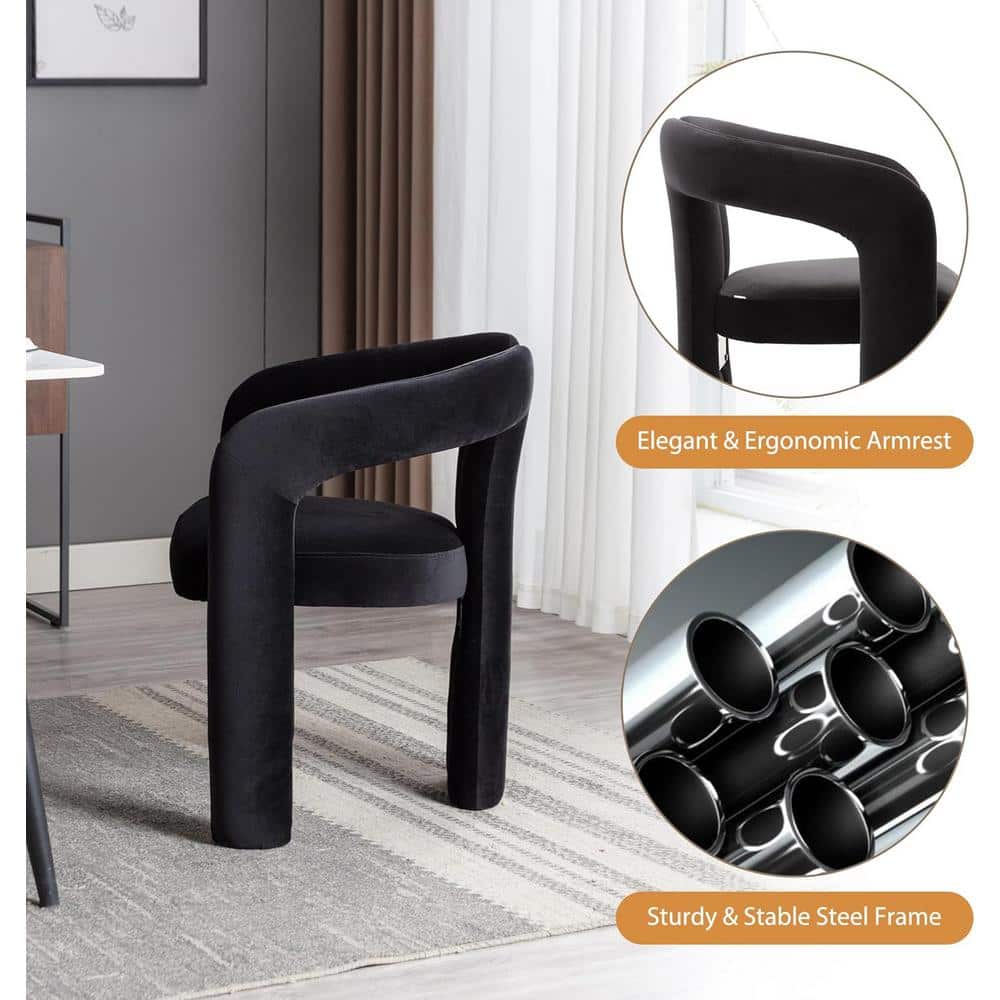 Black Velvet Upholstered Barrel Side Chairs with Wood Frame, Set of 2