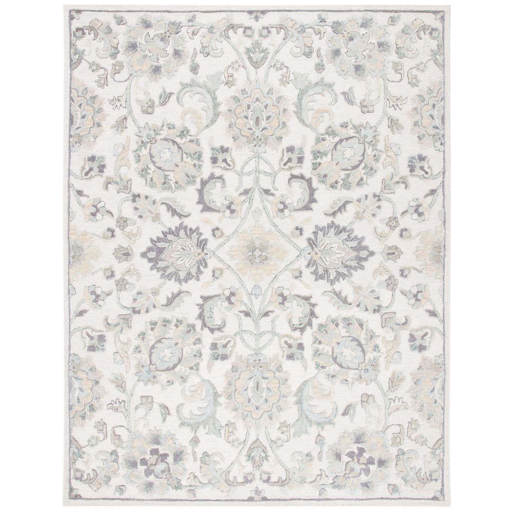 Ivory and Grey Hand-Tufted Wool 8' x 10' Area Rug