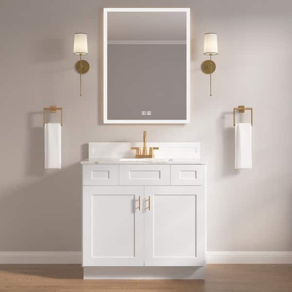 Camlock 2-Drawer 36 in. W x 21 in. D x 34.5 in. H Ready to Assemble Bath Vanity Cabinet without Top in Shaker White