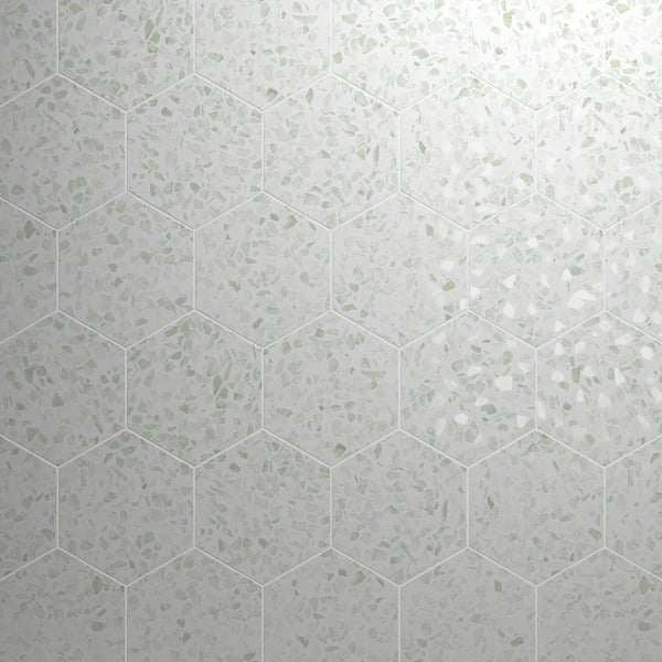Ivy Hill Tile Fusion Hex Green Terrazzo 4 in. x 0.34 in. Matte Porcelain Tile Sample
