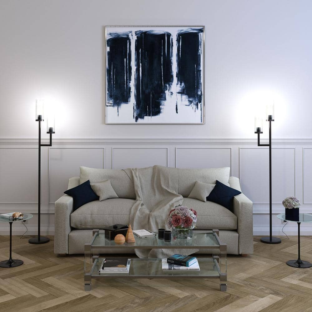 Basso Brushed Bronze Torchiere Floor Lamp with Clear Glass Shade