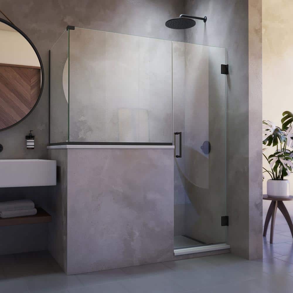 Matte Black Frameless Hinged Shower Enclosure with Clear Glass