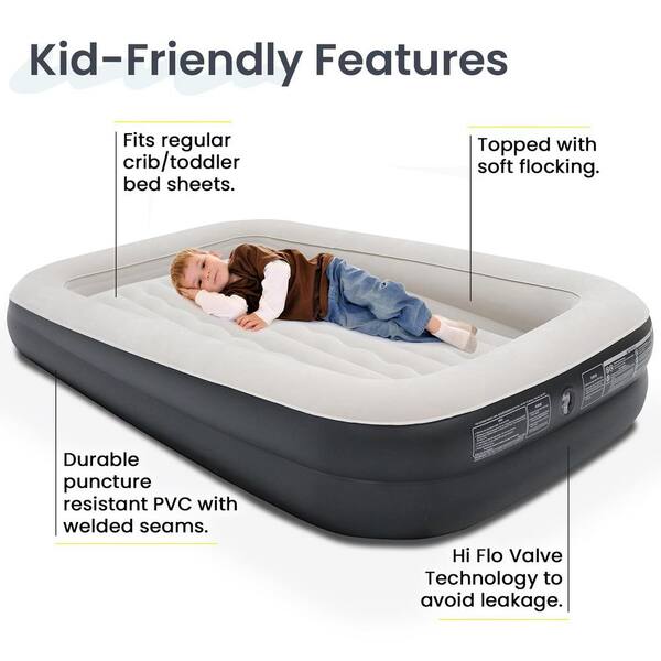 Inflatable Toddler Travel Bed With Safety Sides - 60 Inch Portable Air Mattress With Pump & Carry Case