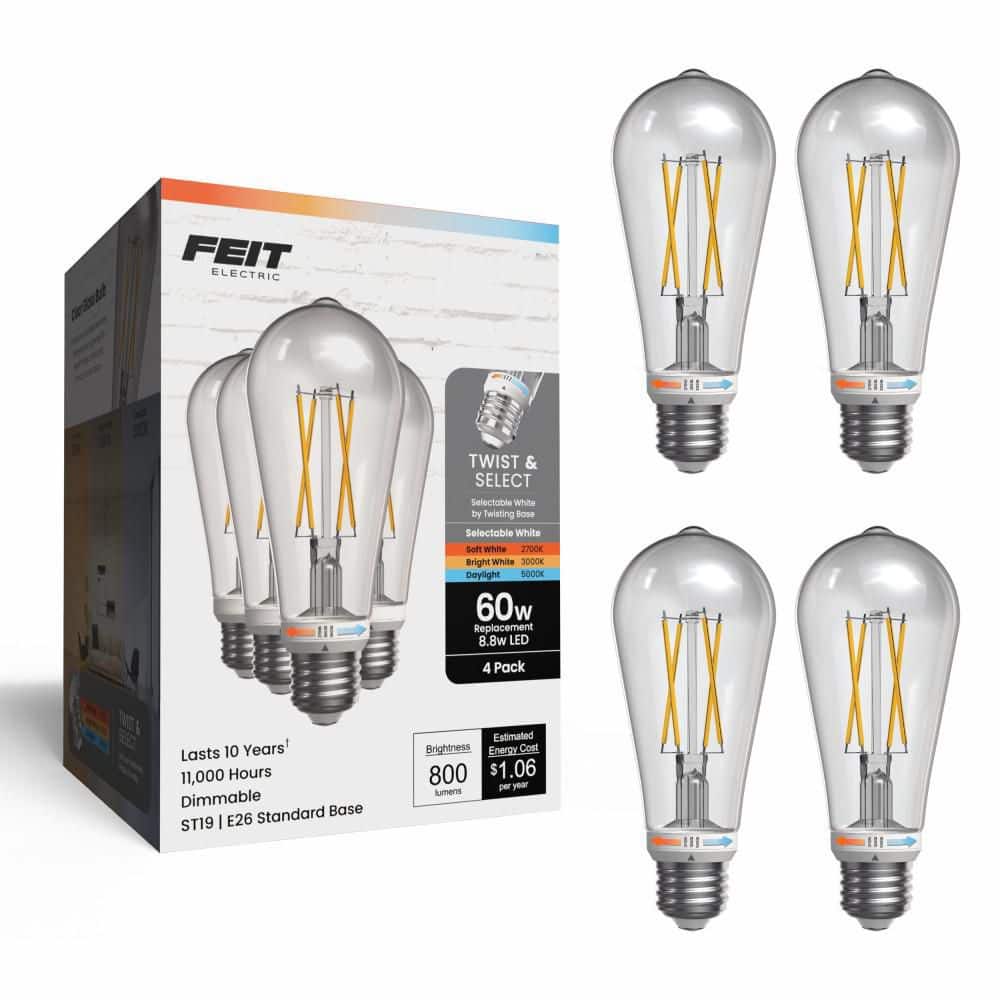 60-Watt Equivalent ST19 Dimmable Straight Filament Clear E26 Vintage Edison LED Light Bulb, 3CCT (4-Pack) price history on PriceWatchPro