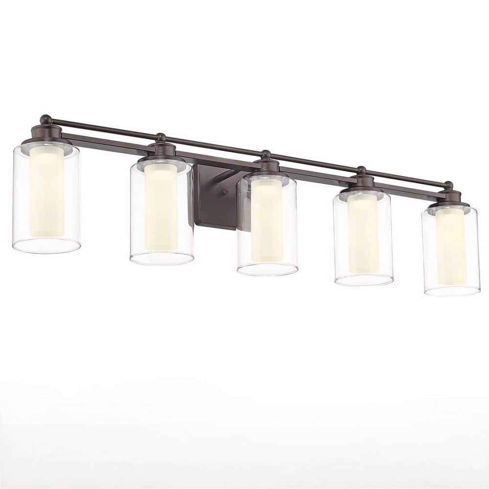 Modern 37.4 in. 5 Light Oil-Rubbed Bronze 30W 5CCT LED Vanity Light with Frosted Acrylic Shade price history on PriceWatchPro