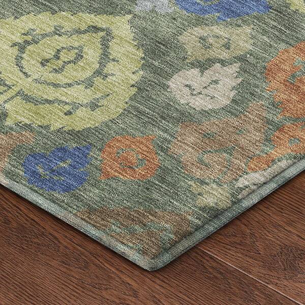 Mayfield Premium Machine Washable Abstract AMF2460 Basil 8 ft. x 8 ft. Round Rug