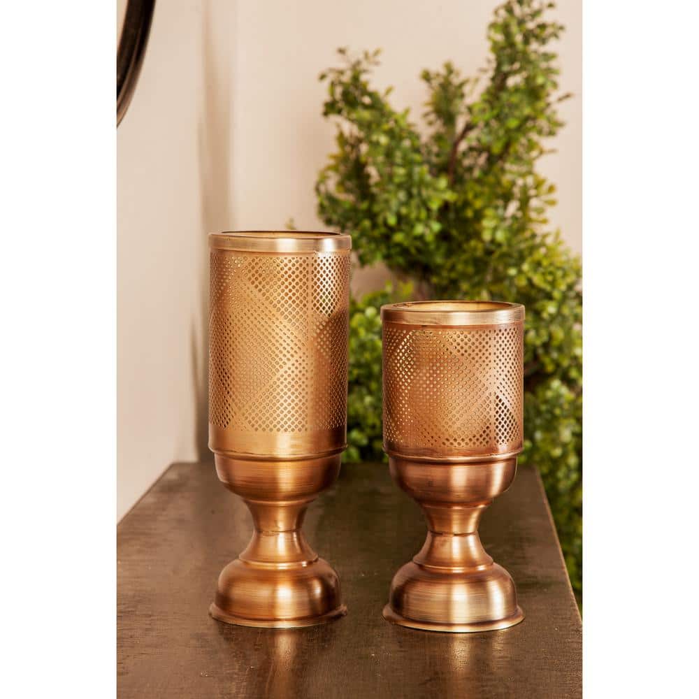 Set of 3 Gold Perforated Iron Chalice Candle Holders
