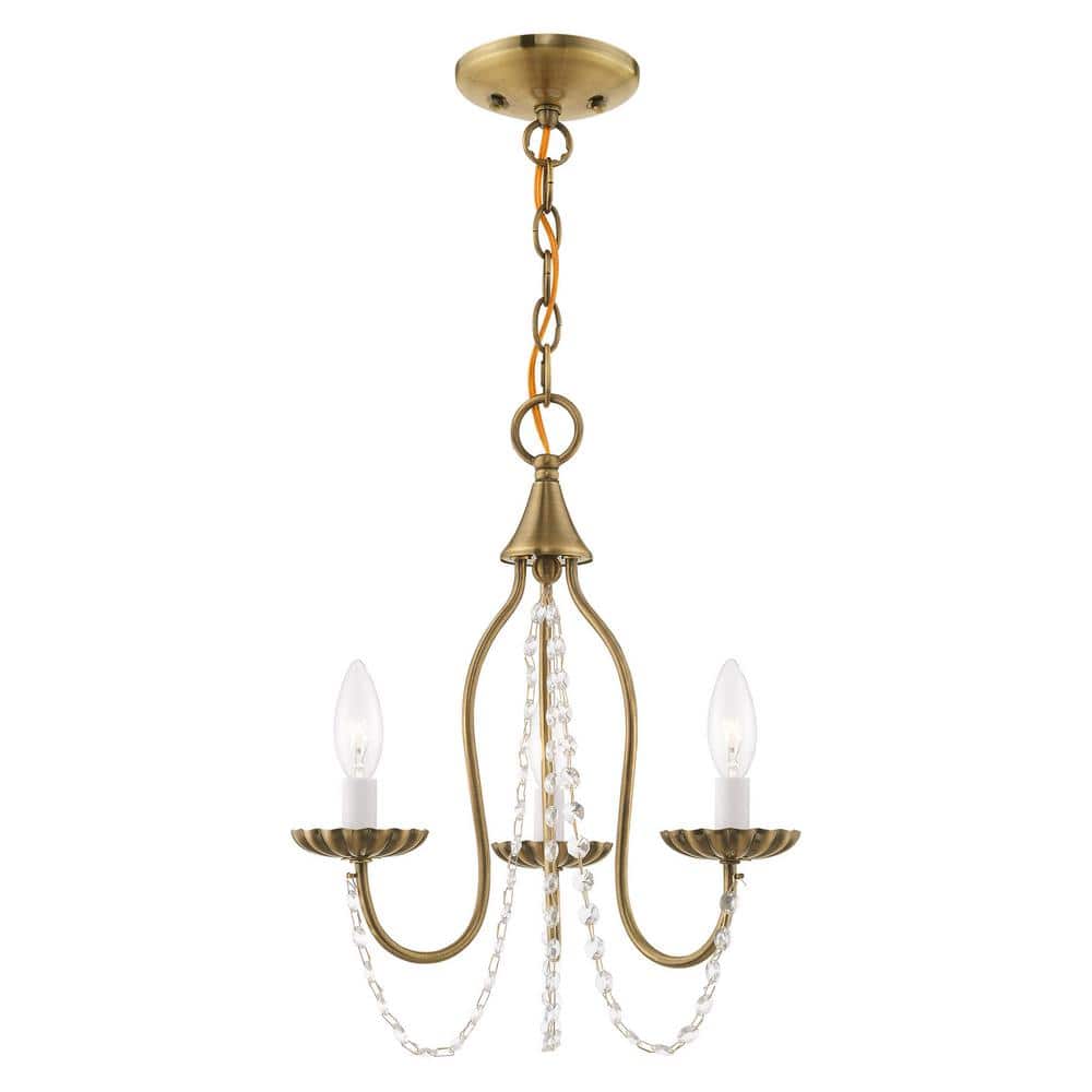 Antique Brass Mini Chandelier with Clear Crystal Trim