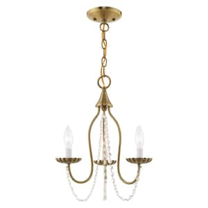 Marlowe 3-Light Antique Brass Mini Chandelier with Clear Crystals