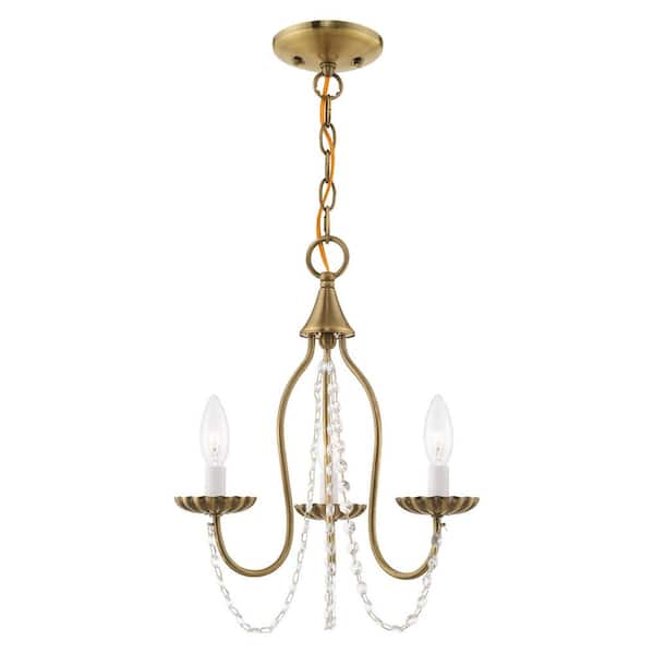 AVIANCE LIGHTING Marlowe 3-Light Antique Brass Mini Chandelier with Clear Crystals