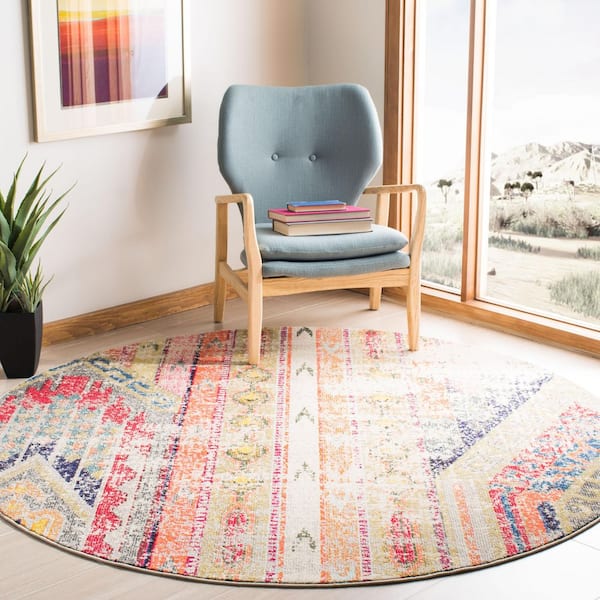 Madison Gray/Orange Doormat 3 ft. x 3 ft. Geometric Round Area Rug
