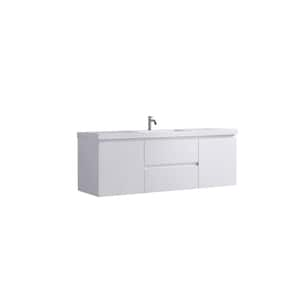 59.25 in. W x 19.7 in. D x 21.65 in. H Floating Bath Vanity in White with White Ceramic Top and Sink