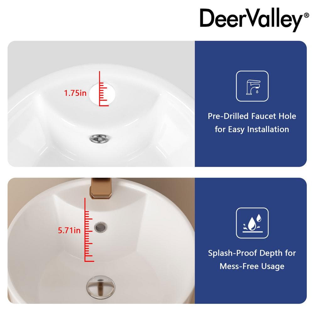 33.66" Tall White Ceramic Pedestal Bathroom Sink