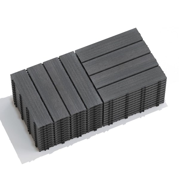 11.8 in. x 11.8 in. Interlocking Floor Tiles Wood Plastic Composite Deck Tile in Ash (22 per Case)