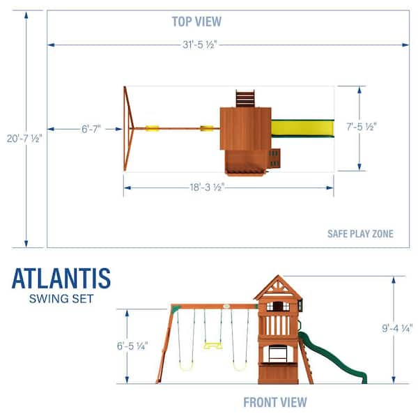 Atlantis Outdoor Kid's Playground Set w/ Clubhouse, Rockwall, Sand Pit, Swing Set, and Wave Slide