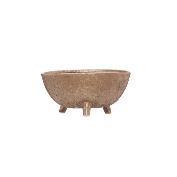 Storied Home Putty Brown Oval Footed Floor Planters with Reactive Glaze