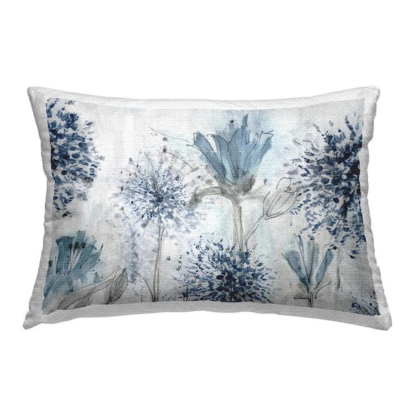 Blue Abstract Dandelions Blue Rectangular Outdoor Throw Pillow