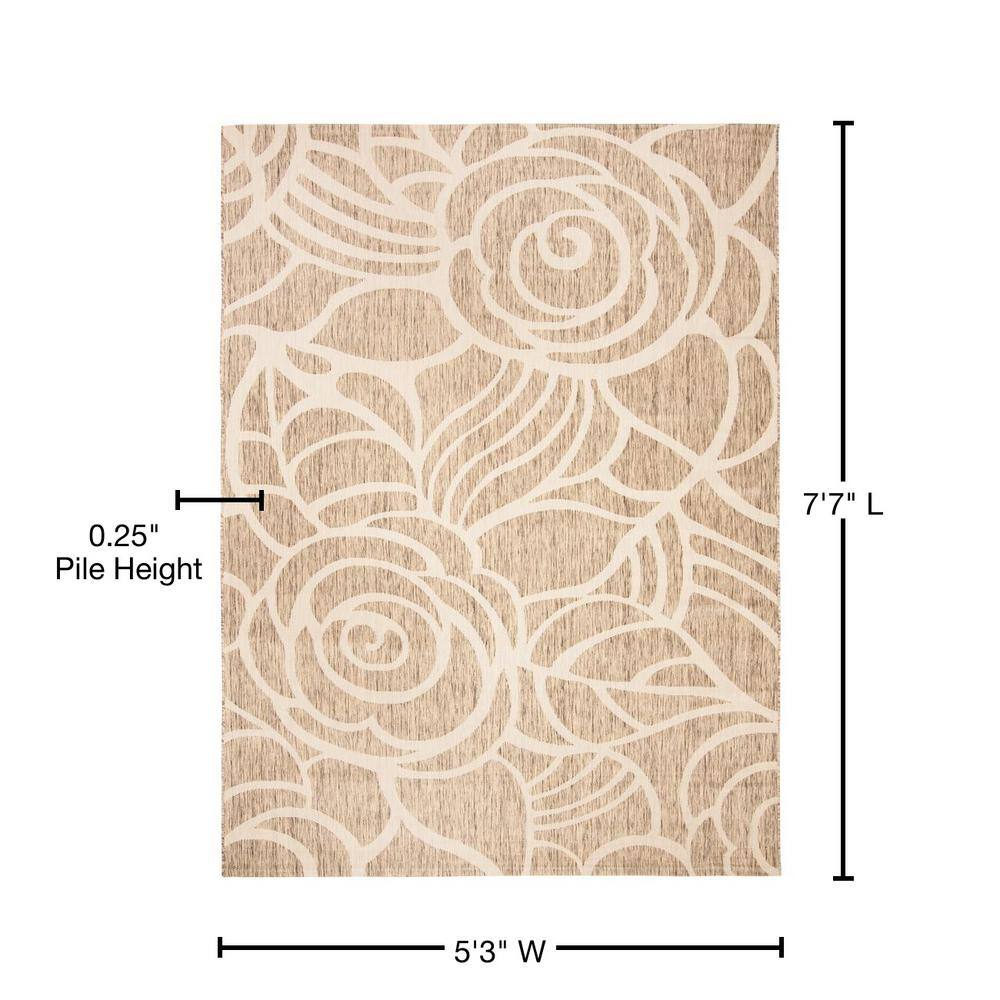 Coffee and Sand Floral Low Pile Indoor/Outdoor Area Rug