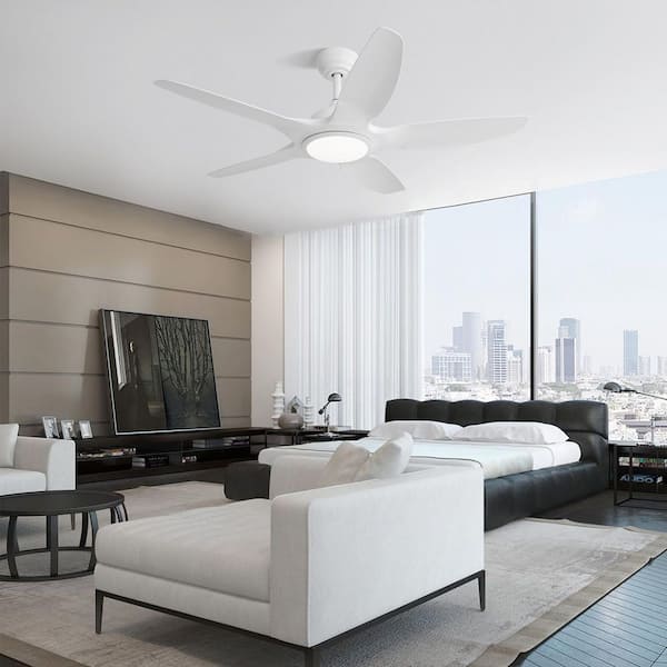 48 in. Modern White Indoor 6-Speed ABS White Blades 3-Size Downrod Mount Ceiling Fan with 3-Color Dimmable Light