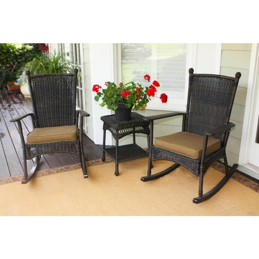 Portside Dark Roast Wicker Outdoor Rocking Chair with Cushions