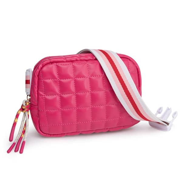 Red PU leather Tote Bag, Small Puffy Fanny Pack for Woman Running Traveling Hiking Workout Sports with Adjustable Strap