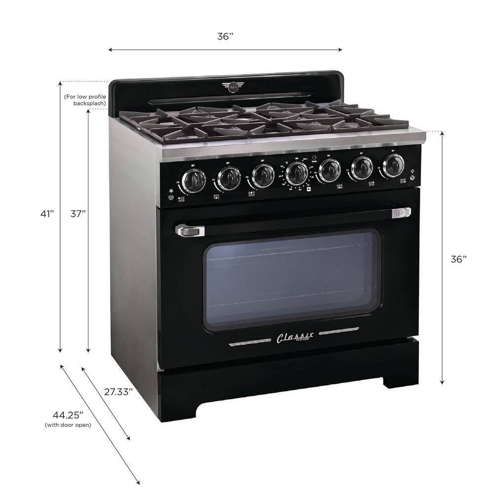 Midnight Black 36" Retro Convection Gas Range with Chrome Accents