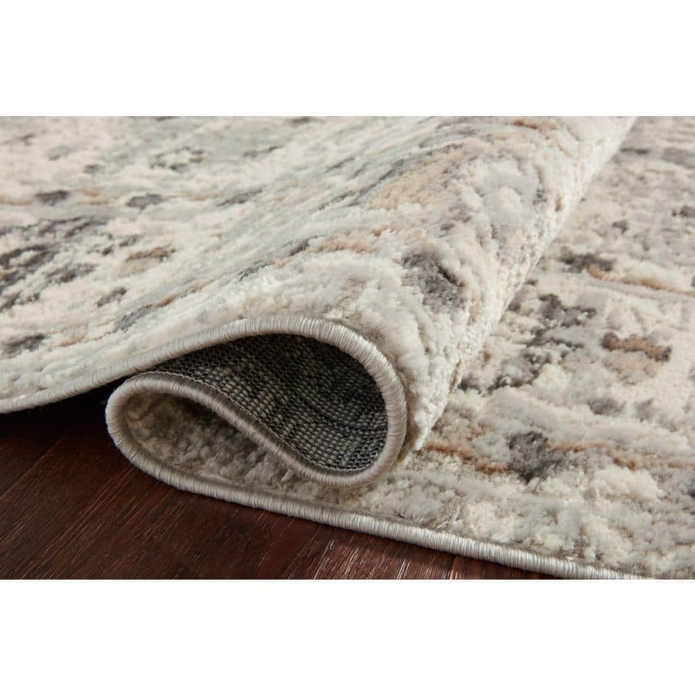 Ivory and Stone Oriental Synthetic Square Rug Sample