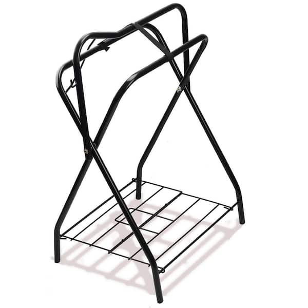 28 in. x 19 in. x 37.5 in. Black Portable Saddle Rack, Folding Horse Saddle Stand for English and Western Saddles
