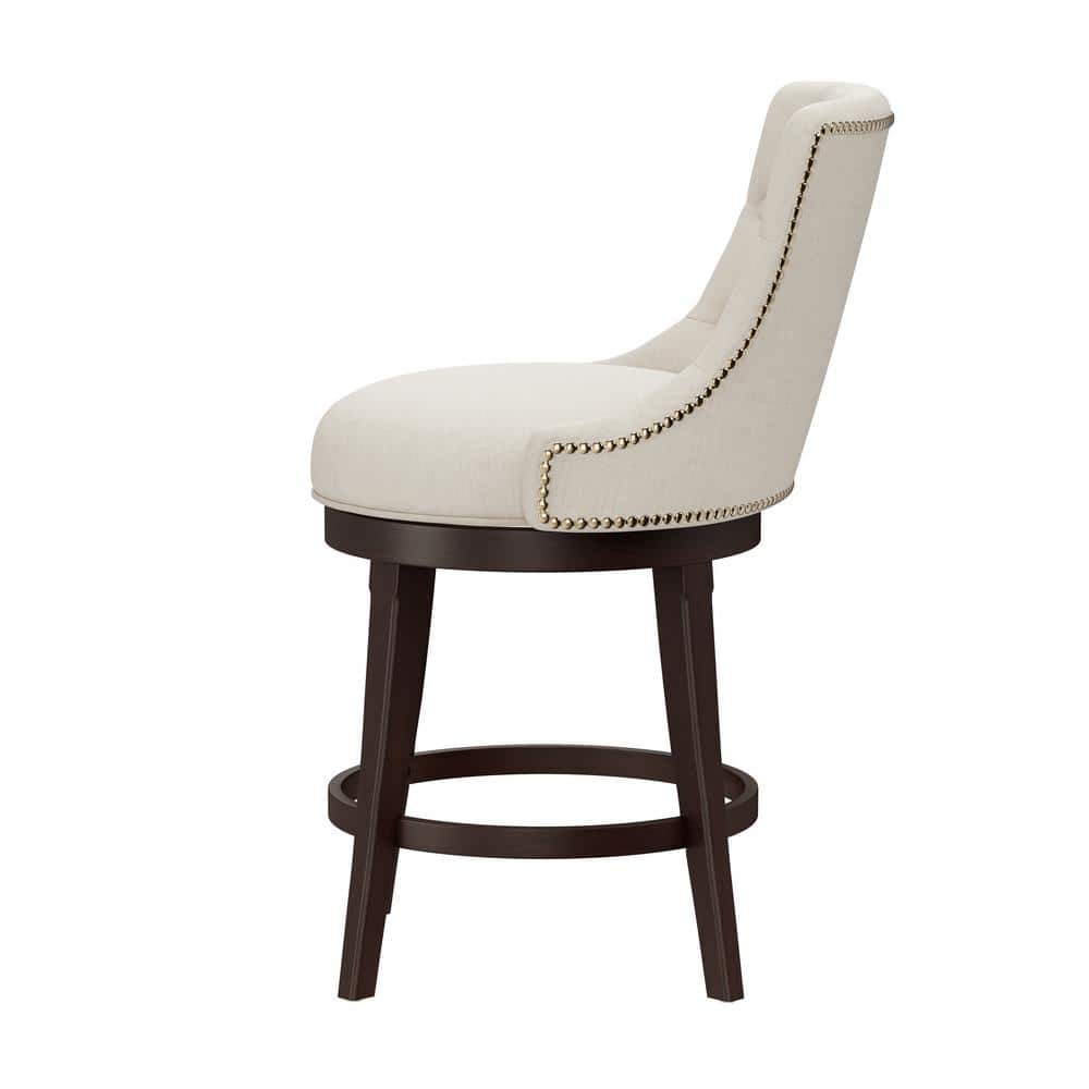Tall Brown Swivel Bar Stool with Cream Upholstered Back