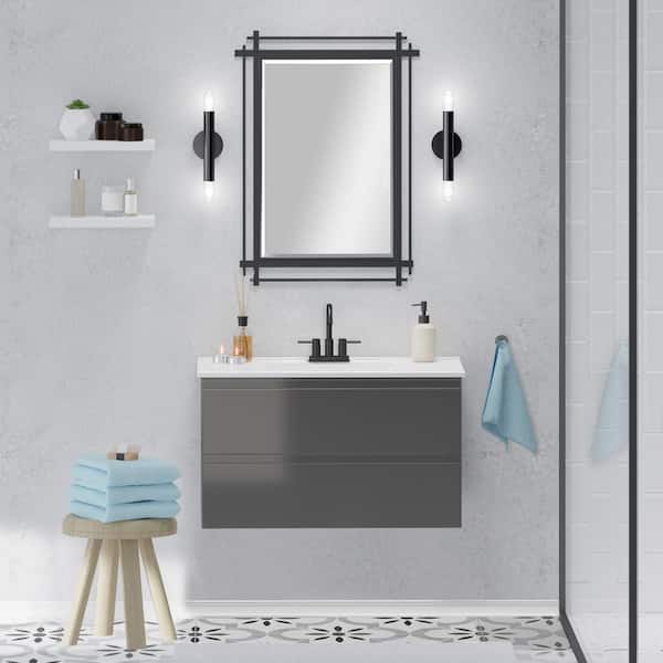 Home Decorators Collection Crawley 36 in. W x 18 in. D x 21 in. H Single Sink Floating Bath Vanity in Gray Gloss with White Porcelain Top