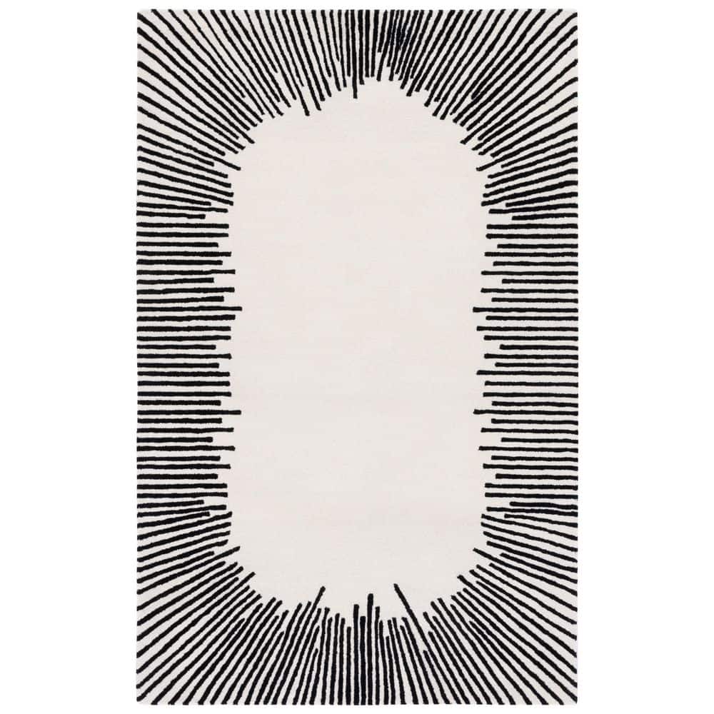 Ivory and Black Rectangular Wool Tufted Area Rug 8' x 10'
