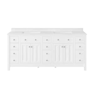 Newcastle 72 in. W x 22 in. D x 35 in. H Double Sink Bath Vanity in Pure White with White Engineered Marble Top