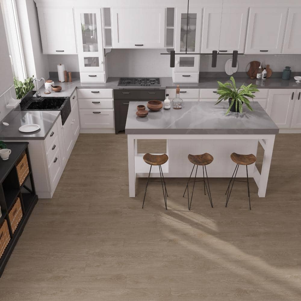 Light Brown Matte Vinyl Wide Plank Flooring