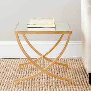 Maureen 22 in. Gold/Glass Coffee Table with Pedestal Base