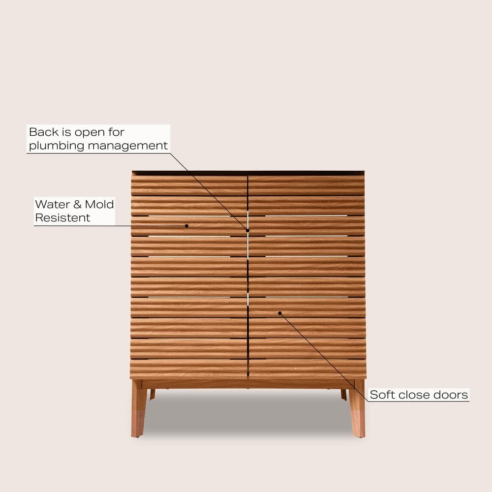Calandre Walnut 30" Modern Farmhouse Slat Bath Vanity Cabinet