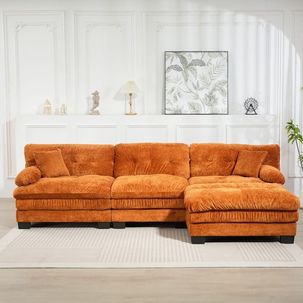 anpport Modern 120.87 in. Pillow Top Arm Chenille L-Shaped Modular Sofa in Orange