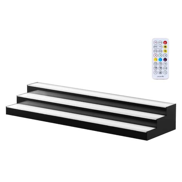 6 in. H x 12. in W 30-39 Bottle Black and White Acrylic Liquor Bottle Display with LED Lights, RF Remote and App Control