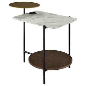 26 in. White and Black Rectangle Wood End Table with Metal Frame