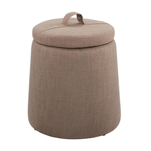 Bianca Light Brown Fabric Round 16 in. High Storage Ottoman