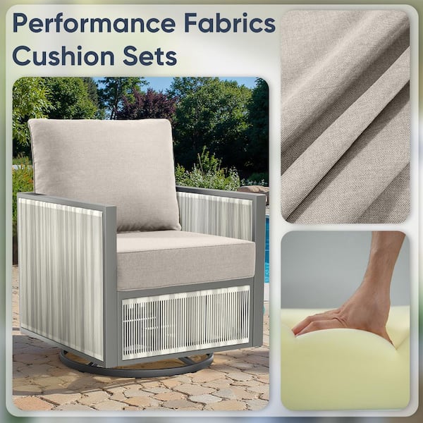24 in., x 24 in., x 6 in., 6-Piece Repacement Deep Seating Olefin Outdoor Lounge Chair Cushion in Beige