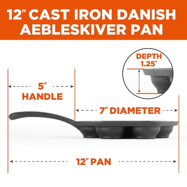 Vintage Cast Iron Aebleskiver Pan, Danish Pancake Popover Stovetop Cooking  7 Cups 