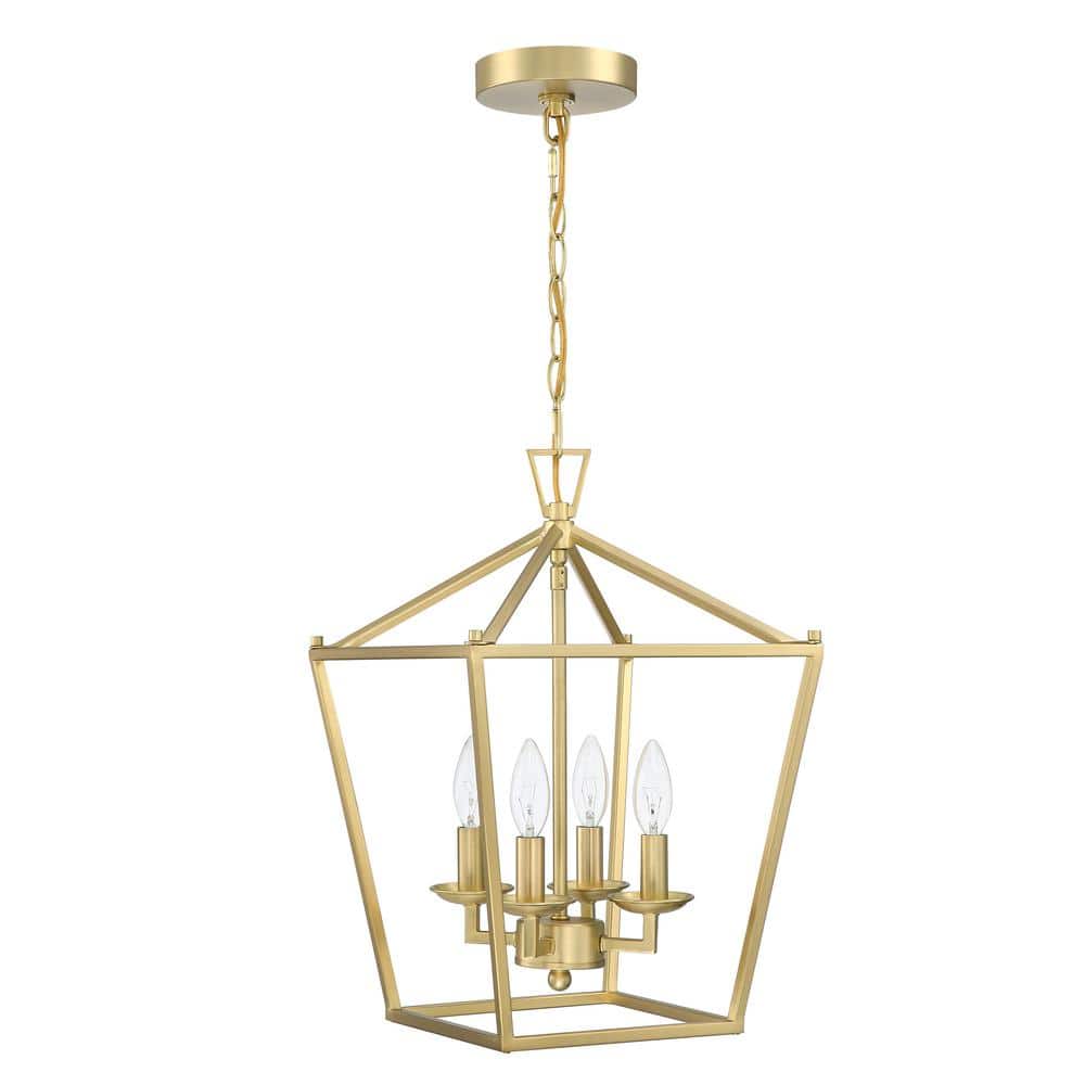 12 inch 4-Light Gold Pendant Light for Kitchen Island with Metal Cage Shade