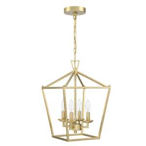 Alfa 12 in. 4-Light Caged Pendant Light with Soft Gold Finish