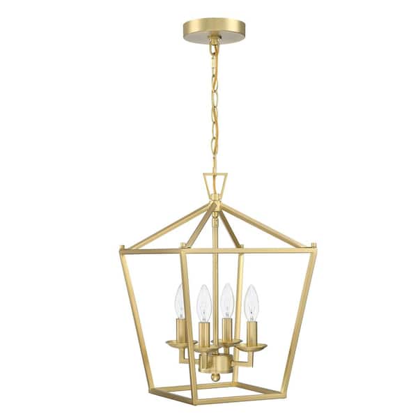 Hukoro Alfa 12 in. 4-Light Caged Pendant Light with Soft Gold Finish