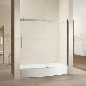 60 in. W x 58 in. H Single Sliding Frameless Tub Door in Brushed Nickel Finish with Tempered Glass