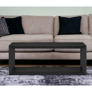 48 in. Black Rectangle Wood Coffee Table with Shelves;Storage