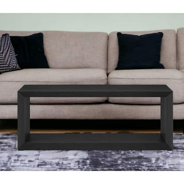 HomeRoots 48 in. Black Rectangle Wood Coffee Table with Shelves;Storage