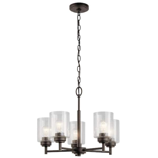 Winslow 19.75 in. 5-Light Olde Bronze Contemporary Shaded Cylinder Chandelier for Dining Room