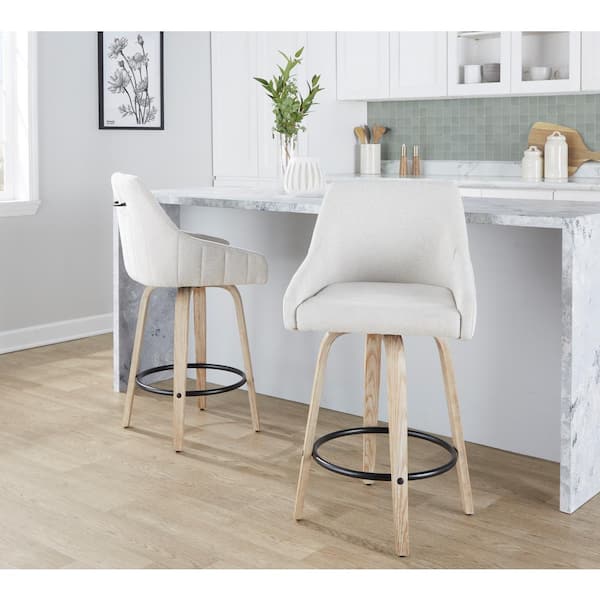 Lumisource Hannah 27 in. Cream Fabric, Whitewashed Wood, and Black Metal Fixed-Height Counter Stool (Set of 2)