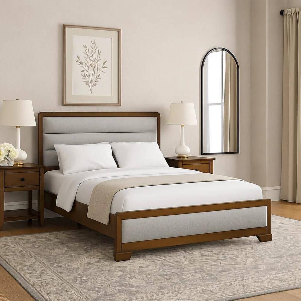 Cair Brown Wood Frame Queen Panel Bed with Upholstery Headboard price history on PriceWatchPro